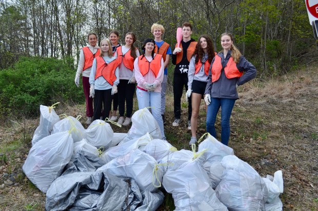 Members of the Schuylkill Haven Area High School Biology club take part in a cleanup effort for Earth Day. Front row from left, Destiny Silfies, Hayley Lenhart, Bella Murphy and Sarah Tiver. Back row from left, Cali Stauffer, Abria Bayliff, Aubrey Engle, Christopher George and Calen Johnson. (Submitted photo)